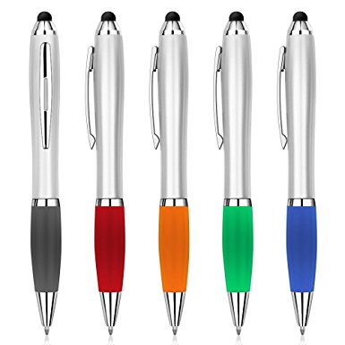 Stylus Pen, F-color Black Ink 2 in 1 Ultra Light Stylus & Click Ballpoint Pen for Touch Screen, iPhone 7 6S 6 Plus 5 5s 5c, iPad Pro, iPod, Android, Orange Green Blue Purple Red, 5 Packs