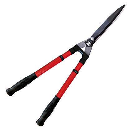 TABOR TOOLS B212 Extendable Hedge Shears for Trimming Borders, Boxwood, Decorative Grasses, and Bushes. Professional Hedge Clippers with Wavy Blade and Long 63 20cm Telescoping Power-Lever Steel Handles, Telescopic Shears