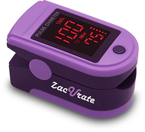 Zacurate Pro Series 500DL Fingertip Pulse Oximeter Blood Oxygen Saturation Monitor with silicon cover, batteries and lanyard (Royal Purple)