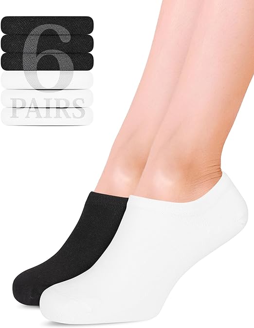 Hugh Ugoli Women Bamboo No Show Socks | Non Slip Invisible Liner Socks | Soft & Thin Low Cut Socks | Seamless Toe, 6/12 Pairs