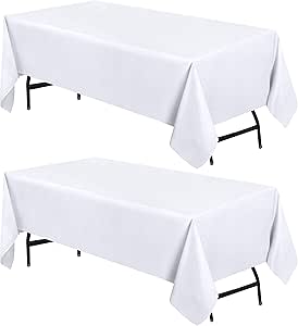 Utopia Kitchen Rectangle Table Cloth 2 Pack [60x126 Inches, White] Tablecloth Machine Washable Fabric Polyester Table Cover for Dining, Buffet Parties, Picnic, Events, Weddings and Restaurants