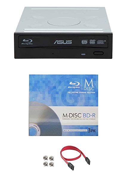 Asus 16X BW-16D1HT Internal Blu-ray Burner Drive Bundle with 3 Pack M-DISC BD and Cable Accessories (Supports BDXL and M-Disc, Retail Box)