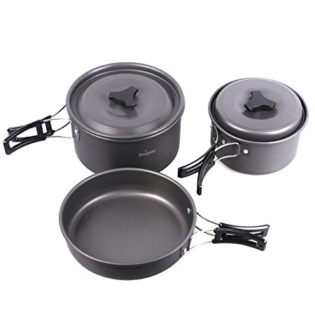 Camping Pots, Portable Hard Anodized Aluminum Cooking Ware Cookware Picnic Bowl Pot Pan Kits