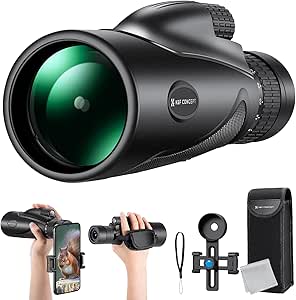 K&F Concept 8-32X50 Zoom Monocular with Cell Phone Holder, Monocular for Adults -BAK4 Prism and FMC Lens - IP66 Waterproof - Great for Birdwatching, Hiking, Hunting, Camping, Traveling, Black