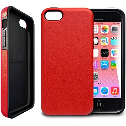 iPhone 5c Case, TEAM LUXURY® iPhone 5C Case, [Double Layer] Defender Series [Shock Absorbing] iphone 5c Case (Crimson red/ Black)