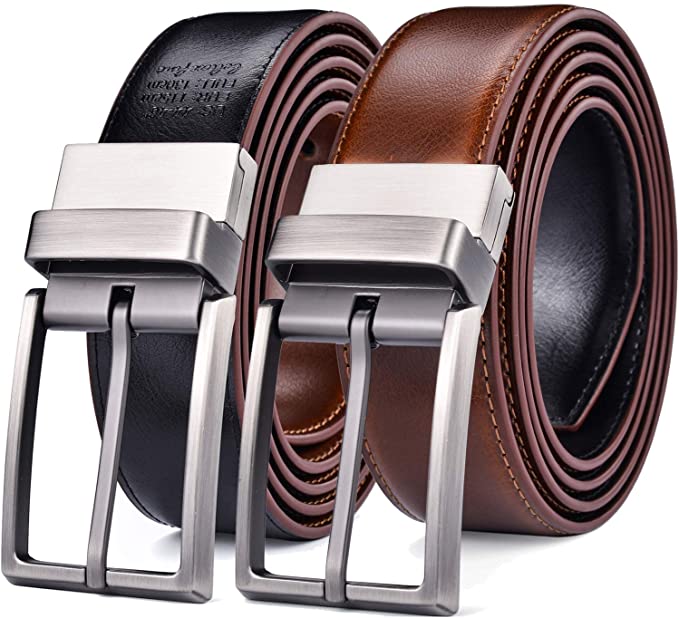 Beltox Fine Men's Dress Belt Leather Reversible 1.25" Wide Rotated Buckle Gift Box …