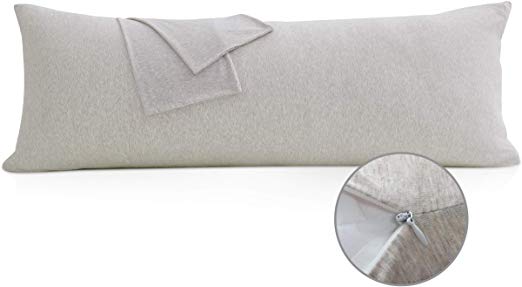 MoMA 100% Jersey Cotton Body Pillow Cover with Zipper - Luxury Soft Removable Body Pillow Case - Long Body Pillow Cover - Knitted Cotton Pillowcase (Cream, 21"X54")