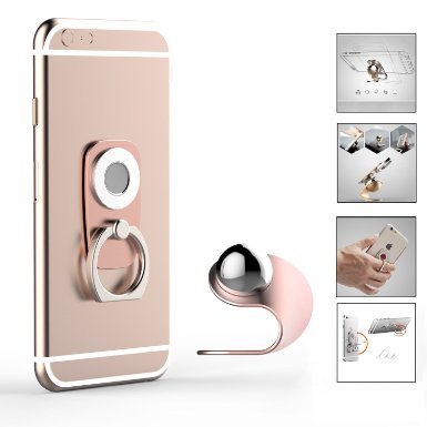 LEIMI Universal Phone Finger Grip 360 Rotation Magnetic Car Dash Holder Stand Mount Ring with 3M Double-sided Adhesive Tape to Stable on Any Flat Surface (Rose Gold)