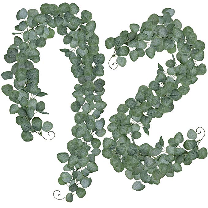 Supla 2 Pack Eucalyptus Leave Greenery Garland Artificial Greenery Holiday Fireplace Garland Wedding Floral Garland Arch Swag Backdrop Doorways Farmhouse Jungle Greenery Garland for Indoor Outdoor