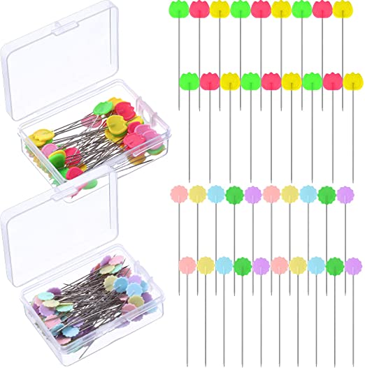 400 Pieces Flower Head Sewing Pins Flat Head Straight Pins Colorful Flower Head Quilting Pins for DIY Sewing Projects Dressmaker Jewelry Decoration, 2 Kinds of Flower Styles