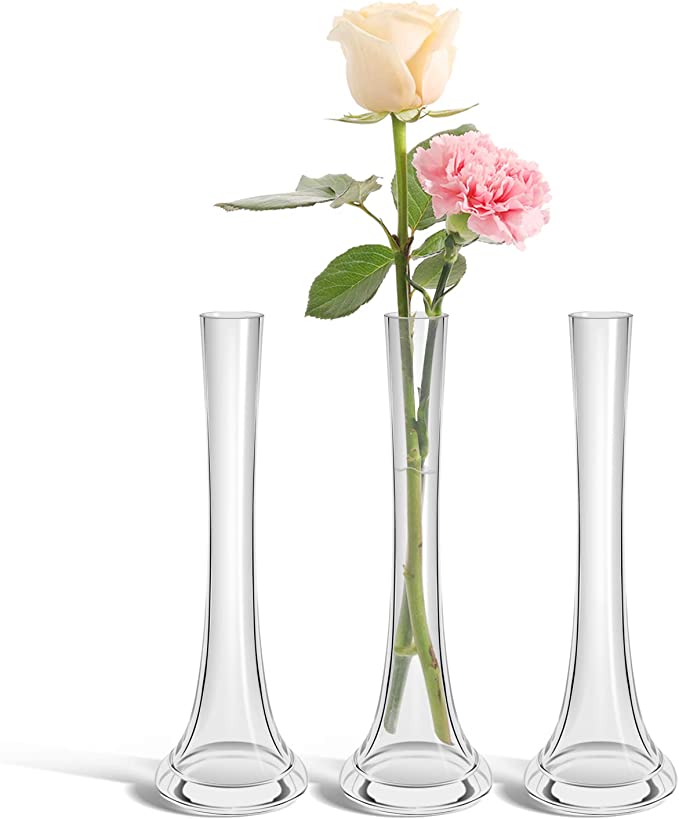 ComSaf Bud Vase for Flower Small Glass Flower Vase Set of 3, Clear Skinny Vase for Home Office Décor, 9 Inch Height