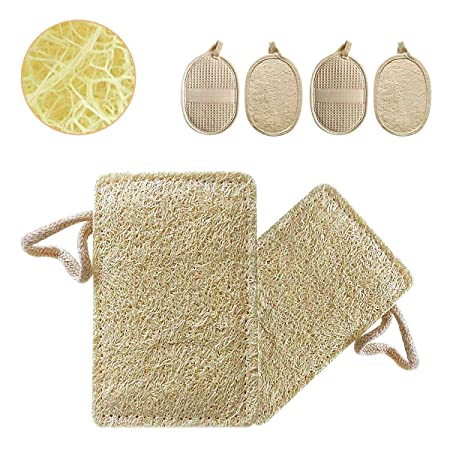 TAEERY 6 PCS Loofah Sponge Natural Organic Shower Scrubber Loofah Sponge Pads for Exfoliation Bathing SPA Body Shower and Daily Skin Care or Kitchen Clean (A)