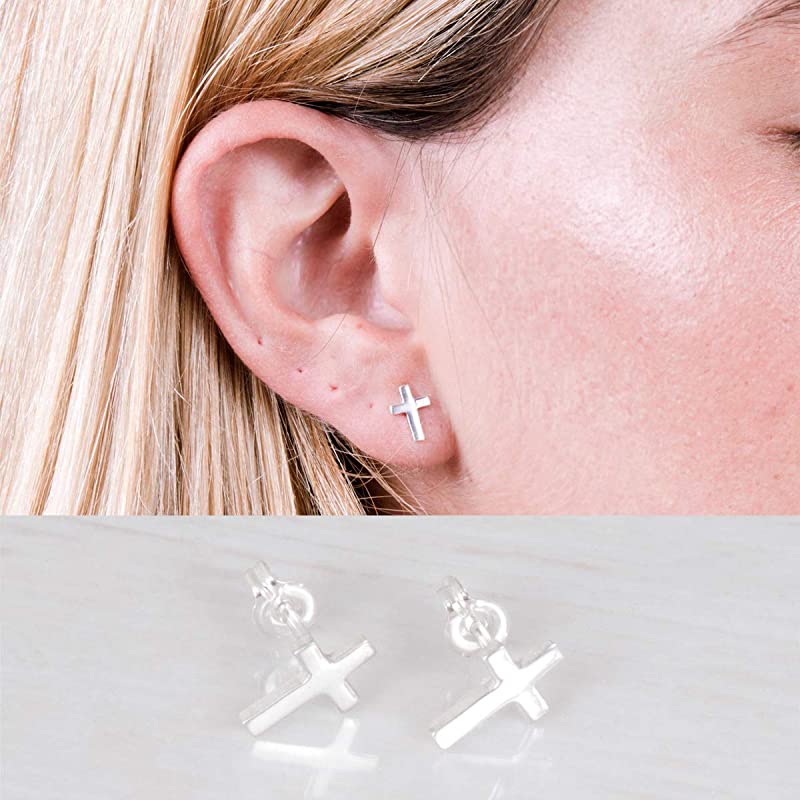 Sterling Silver Cross Stud Earrings - Designer Handmade Simple Christian Post Earrings