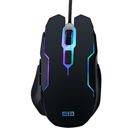ELE-Gaming Mouse, 7-Color Breathing Backlight USB Wired, 6D Buttons with Highest Resolution DPI 2400, Ergonomic Professional LED Optical Mice for Pro Gamers- Black