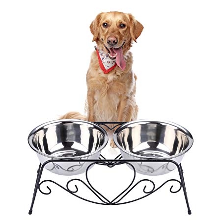 VIVIKO Pet Feeder for Dog Cat, Stainless Steel Food and Water Bowls with Iron Stand