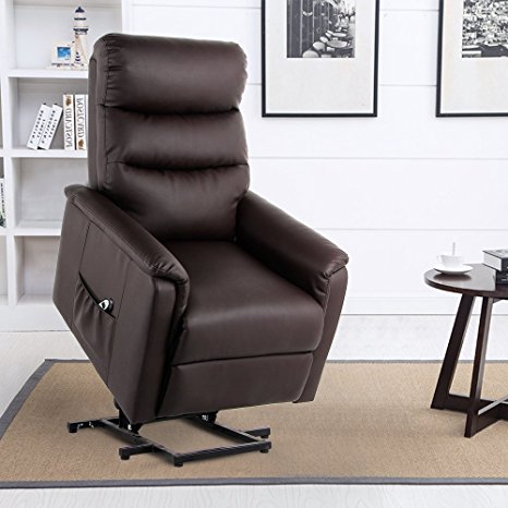 U-MAX Recliner Power Lift Chair Wall Hugger PU Leather with Remote Control (Coffee)