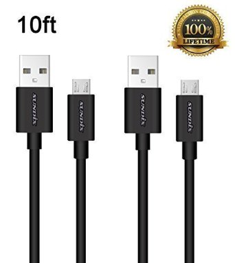 SundixTM2 Pack Extra Long 10ft High Speed Micro USB 20 Charging and Sync Data Cables For Android Smartphone Samsung HTC Motorola Nexus LG HP Sony Blackberry and Other Android TabletsBlack
