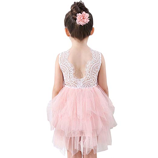 Miss Bei Lace Back Flower Girl Dress,Kids Cute Backless Dress Toddler Party Tulle Tutu Dresses for Baby Girls