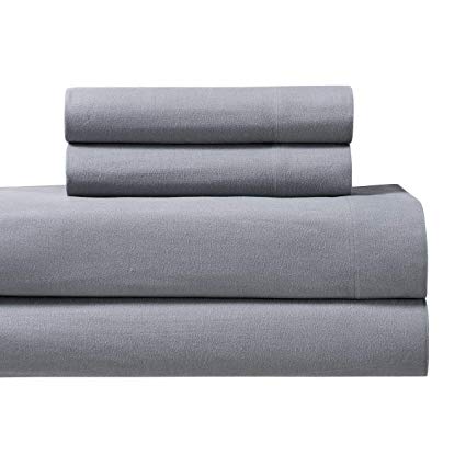 Heavyweight Flannel 100% Cotton Sheet Set- Split King, Grey, 5PC Bed Sheets 170 GSM