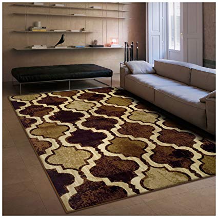 Superior Modern Viking Collection, 8mm Pile Height with Jute Backing, Geometric Trellis Pattern, Anti-Static Area Rugs - Coffee, 4' x 6' Rug