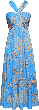 GRACE KARIN 2024 Women's Criss Cross Halterneck Sleeveless Summer Floral Print Flowy A Line Maxi Dress