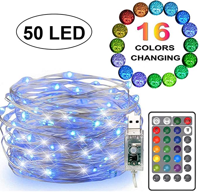 FANSIR LED String Lights, 50 LED USB Powered Multi Color Changing String Lights with Remote, 16.4ft 4 Modes Twinkle Fairy Lights for Indoor Outdoor Garden Party Wedding Christmas Decor (16 Colors)