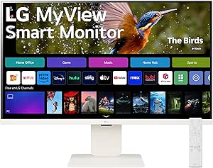 LG MyView 4K Smart Monitor 32SR83U, 32 Inch, 4K UHD IPS Panel, Built in Speakers, Wifi & Bluetooth Connectivity, webOS Smart TV Apps with Remote Control, White