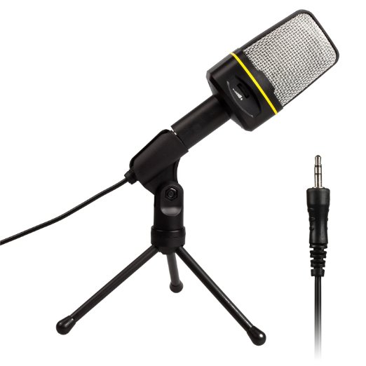 AGPTek V01B Professional 3.5mm Condenser Recording Microphone,with USB Sound Card and 180°Degree Rotatable Tripod Support,Black
