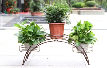 AISHN Metal Potted Planter/Flower Pot Holder Display Rack Stand /Decorative Planter Stand with 3 holders Potted Plant Rack Organizer (Bronze)