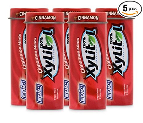 Epic Dental 100% Xylitol Sweetened Mints, Cinnamon, 60 Count (Pack of 5)