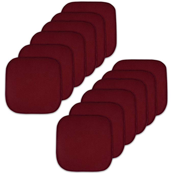 Sweet Home Collection Memory Foam Chair Cushion Honeycomb Pattern Solid Color Slip Non Skid Rubber Back Ultimate Comfort and Softness Rounded Square 16" x 16" Seat Cover, 12 Pack, Wine Burgundy