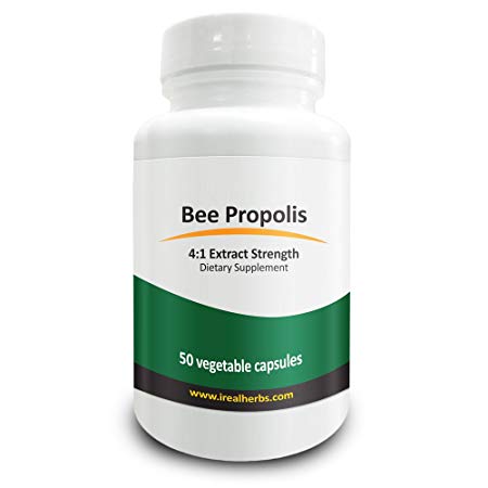 Real Herbs Bee Propolis Extract - Derived from 2,800mg of Bee Propolis with 4 : 1 Extract Strength - Antioxidant & Anti-Inflammatory Support improves Immune Function – 50 Vegetarian Capsules