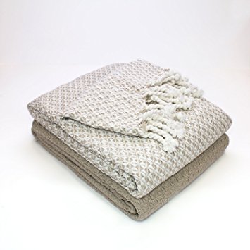 2 pack 100% Cotton throws Mosaic Ivory/Taupe