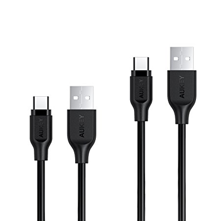 AUKEY USB C Cable to USB A Cable ( 2 pack: 6.6ft / 2m   3.3ft / 1m ) Type C Cable for Samsung Note 8 / S8  / S8 , MacBook Pro , Google Chromebook Pixel and Other USB C Devices - Black