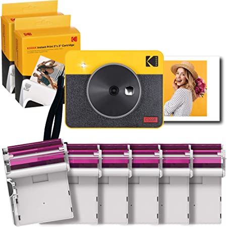 Kodak Mini Shot 3 Retro 3x3" 2-in-1 Instant Camera & Photo Printer, Compatible with iOS, Android & Bluetooth, Real Photo HD, 4Pass Technology & Laminated Finish – Yellow – 60 Sheet