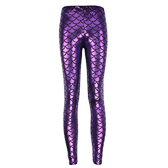 Jiayiqi Shiny Fish Scale Mermaid Leggings for Women