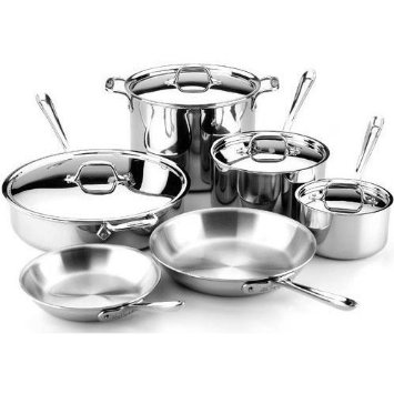 All-Clad 401488R Stainless Steel Tri-Ply Bonded Dishwasher Safe Cookware Set, 10-Piece, Silver