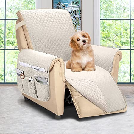 ASHLEYRIVER Reversible Recliner Chair Cover, Seat Width Up to 25 Inch Patent Pending,Recliner Covers for Dogs,Recliner Slipcover,(Recliner Medium:Beige)
