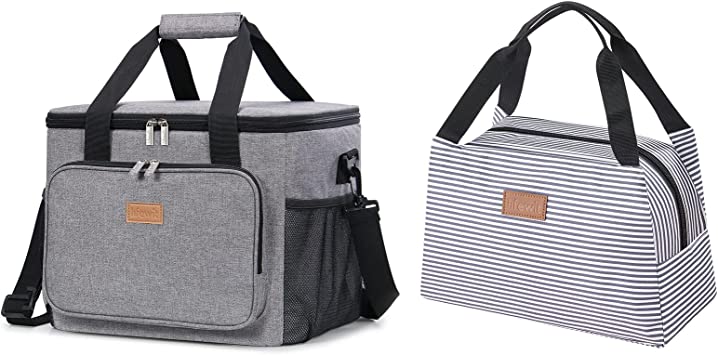 Lifewit 24L Collapsible Cooler Bag Grey and 7L Insulated Lunch Bag Stripes