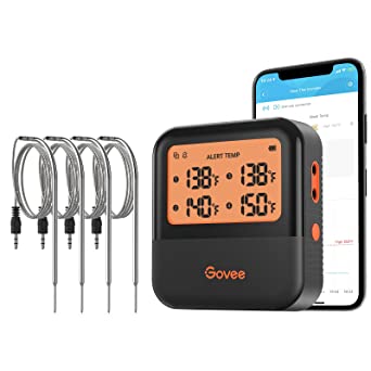 Govee Bluetooth Meat Thermometer, Wireless Digital Grill Thermometer with 4 Probes, Backlight Screen, 230ft Remote Monitoring, Smart Alert Notification for BBQ, Smoker, Oven