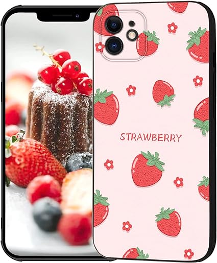 Strawberry iPhone 12 Mini Case Cute Cover, Slim Shockproof 3D Relief Protective Cover Case for iPhone 12 Mini Case Only