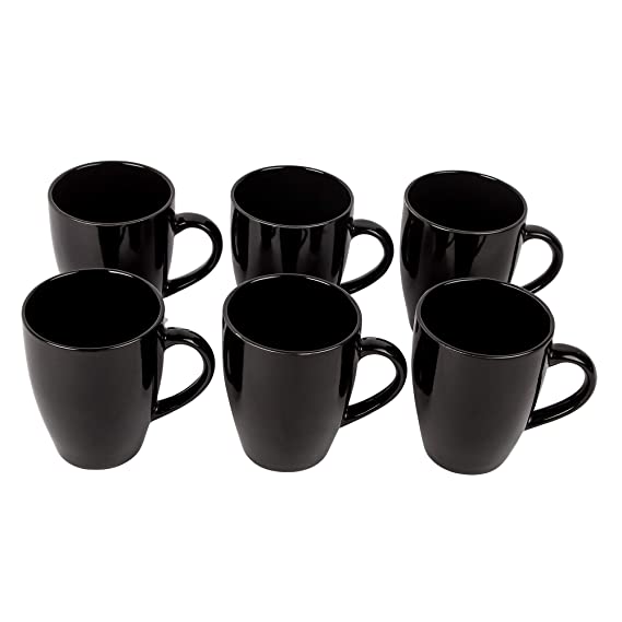 Anwaliya Edesia Series Ceramic Coffee Mugs, 250 ml, Set of 6, Pure Black