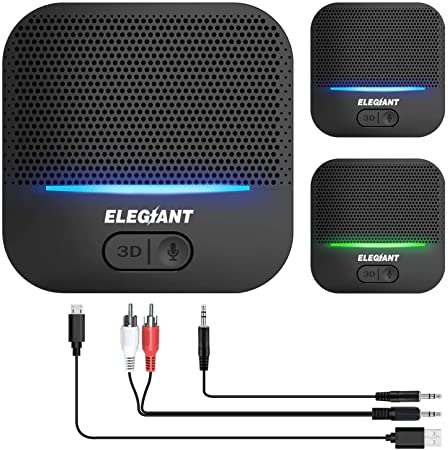 ELEGIANT Bluetooth 5.0 Receiver, Wireless Audio Adapter Support Low Latency 3.5 mm RCA Audio Receiver with Built-in Mic 3D Surround for HiFi Stereo System Home Music Streaming Sound System [Upgraded]