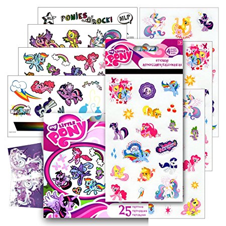 My Little Pony Stickers and Tattoos ~ Twilight Sparkle, Rainbow Dash, Fluttershy, Pinkie Pie, Applejack, Rarity, Spike the Dragon, Princess Celestia, and Princess Luna!