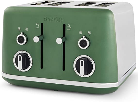 Breville Lustra 4-Slice Toaster with High Lift | Wide Slots & Independent 2-Slice Controls | Matt Forest Green [VTT992]