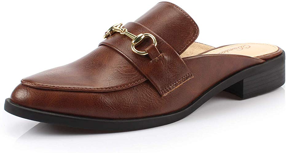FOOTSELF BAMBO Dunion Women's Fashion Comfortable Slip on Chain Decorated Loafers Low Heels Almond Toe Casual Daily Mule