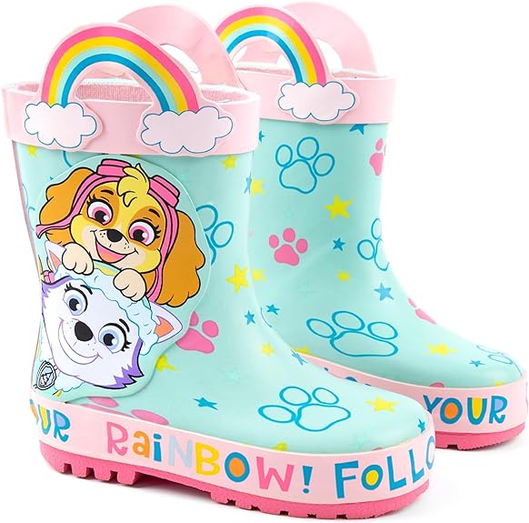 Paw Patrol Girls Wellies | Kids Multicoloured Rain Wellington Boots | Skye & Everest Toddlers Water Resistant Walking Shoes
