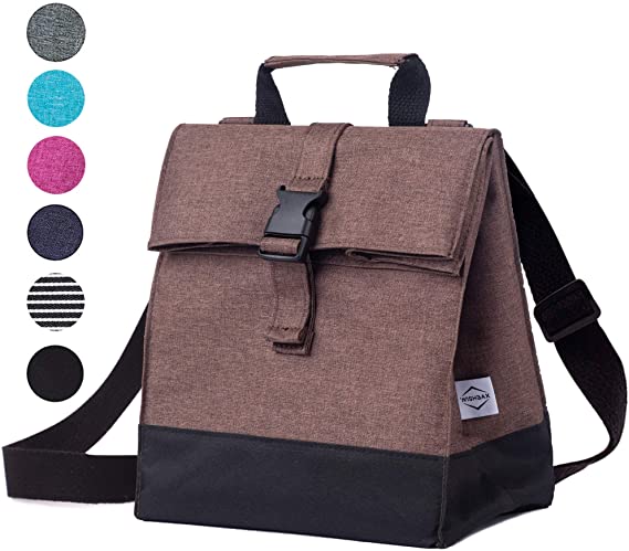 WISHBAX Insulated Lunch Bag Women/Men/Teens/Kids - Adjustable Shoulder Strap Lunch Box For Daily Office Work School Outdoor Activities - Reusable Leakproof Cooler (Brown)