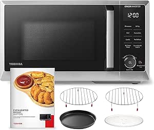 TOSHIBA 6-in-1 Inverter Countertop Microwave Oven Healthy Air Fryer Combo, MASTER Series, Air Fryer, Broil, Convection, Speedy Combi, Even Defrost, Sound On/Off 27 Auto Menu Stainless Steel (Renewed)