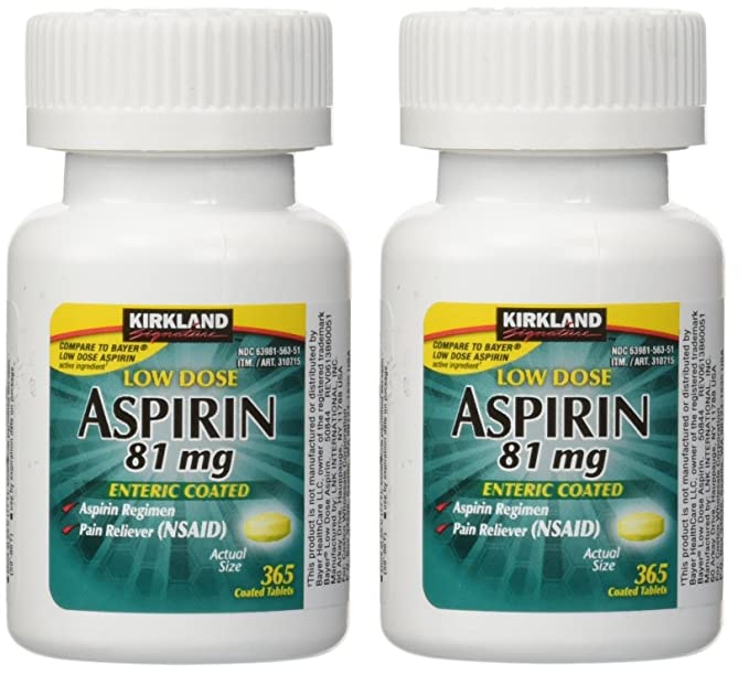 Kirkland Low Dose Aspirin 81 Milligram 365 Enteric Coated Tablets (2 Pack)